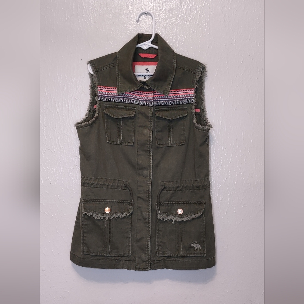 Abercrombie kids Olive Green Sleeveless Utility Vest with Pink & Red Trim